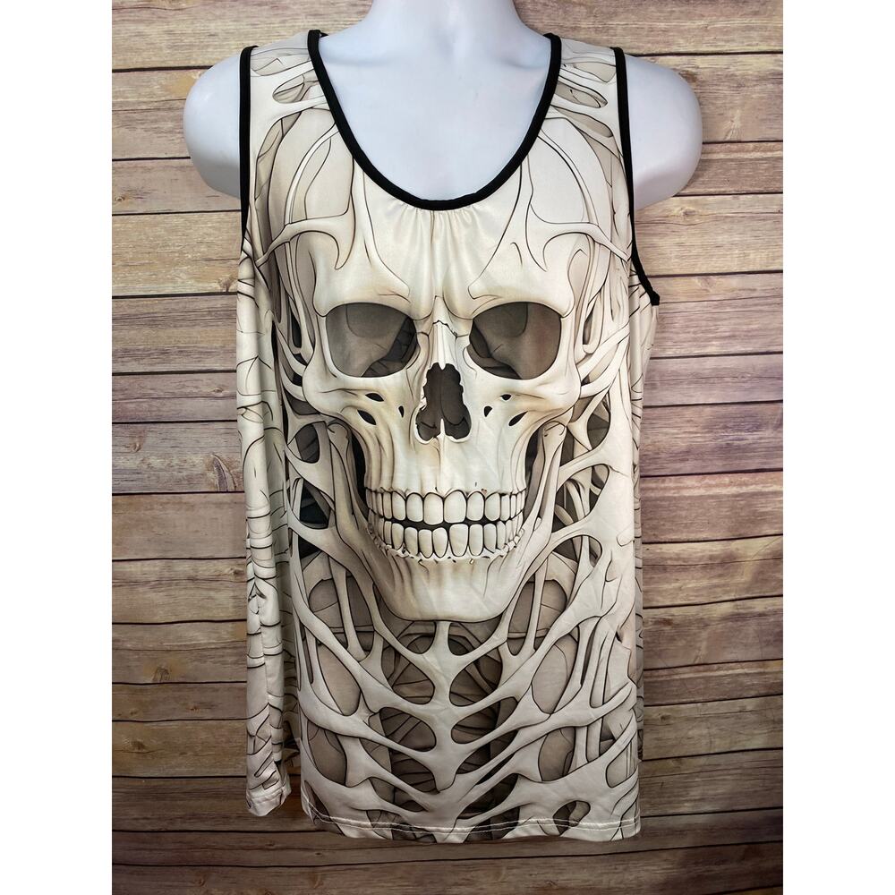Women’s Skull Print Sleeveless Tank Top Size 1XL Front & Back Graphic Black